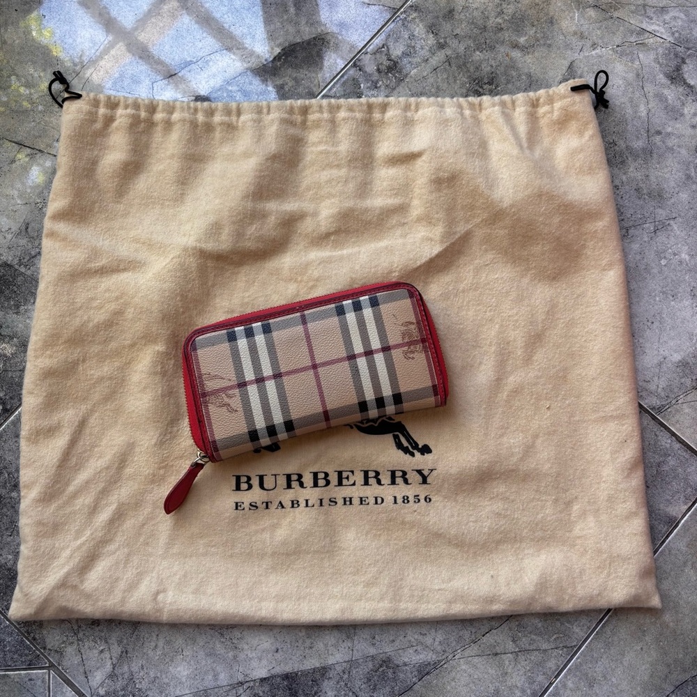 Burberry Red and Tan Wallets with Iconic Check Pattern - Picture 2 of 5